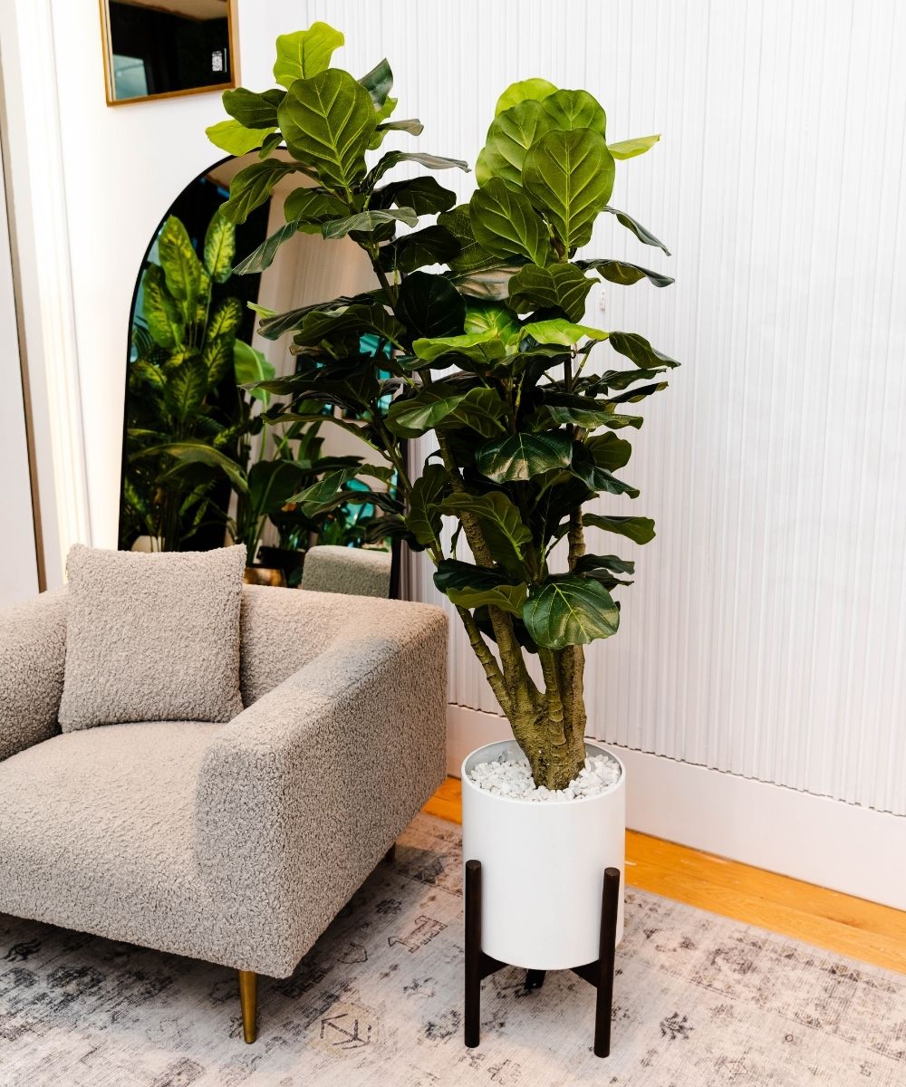 Rica - Mid-Century Modern Plant Stand With White Planter (Multiple Sizes)