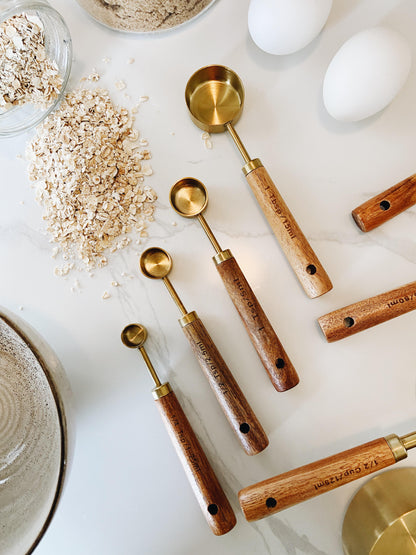 Wood and Gold Measuring Cups, Set of 8