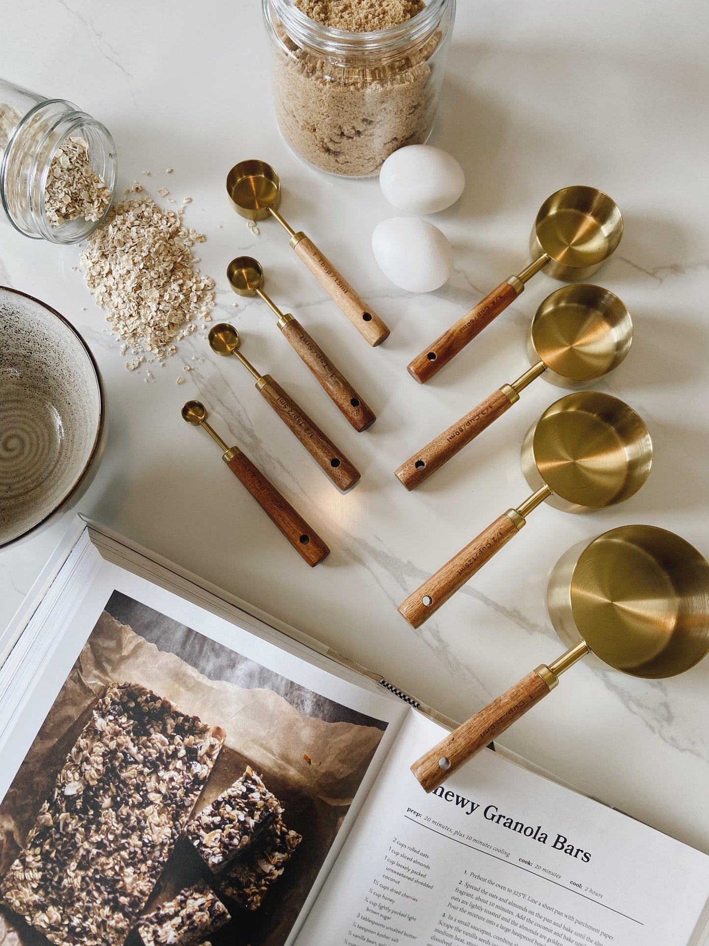 Wood and Gold Measuring Cups, Set of 8