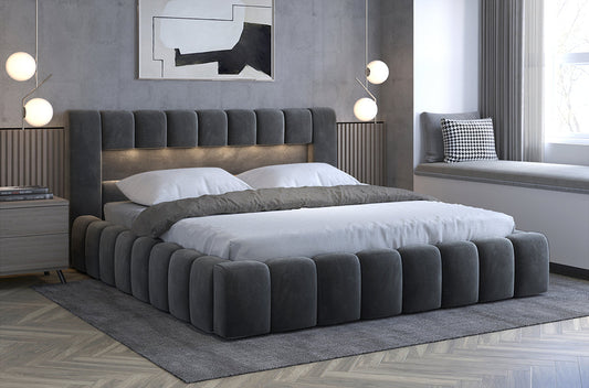 Lamica Upholstered LED Storage Platform Bed - Dark Grey