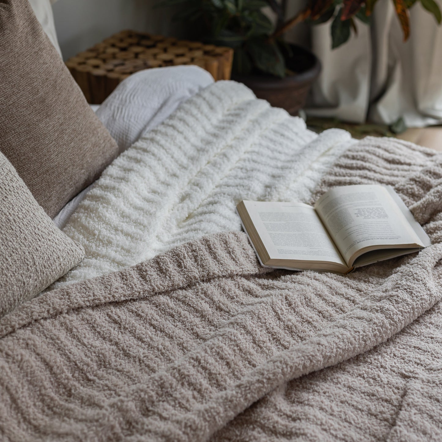 Blushing Beige Ribbed King Sized Bed Blanket