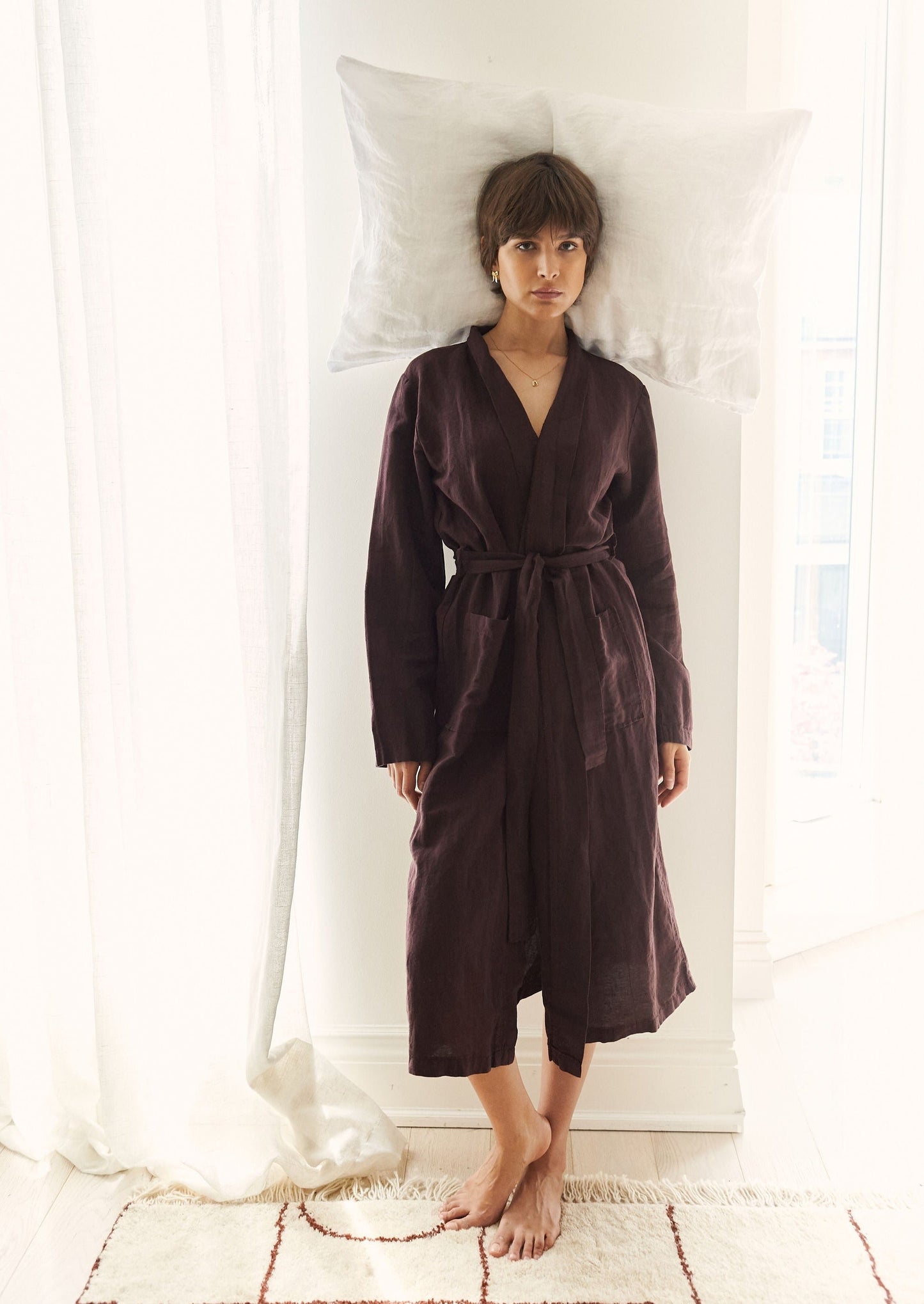 Linen Kimono Robe in Burgundy