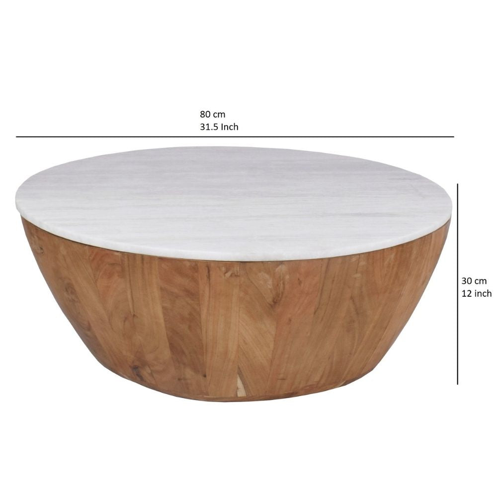 Cecile Mango Wood Drum Coffee Table With Marble Top