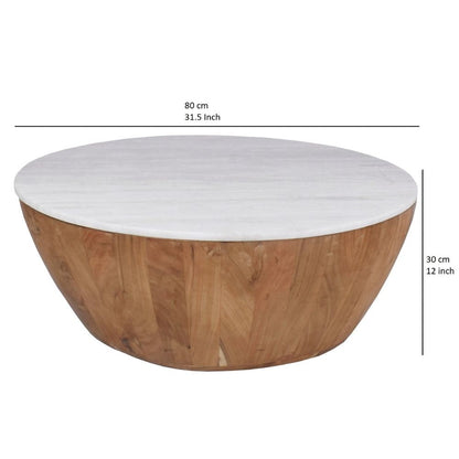 Cecile Mango Wood Drum Coffee Table With Marble Top