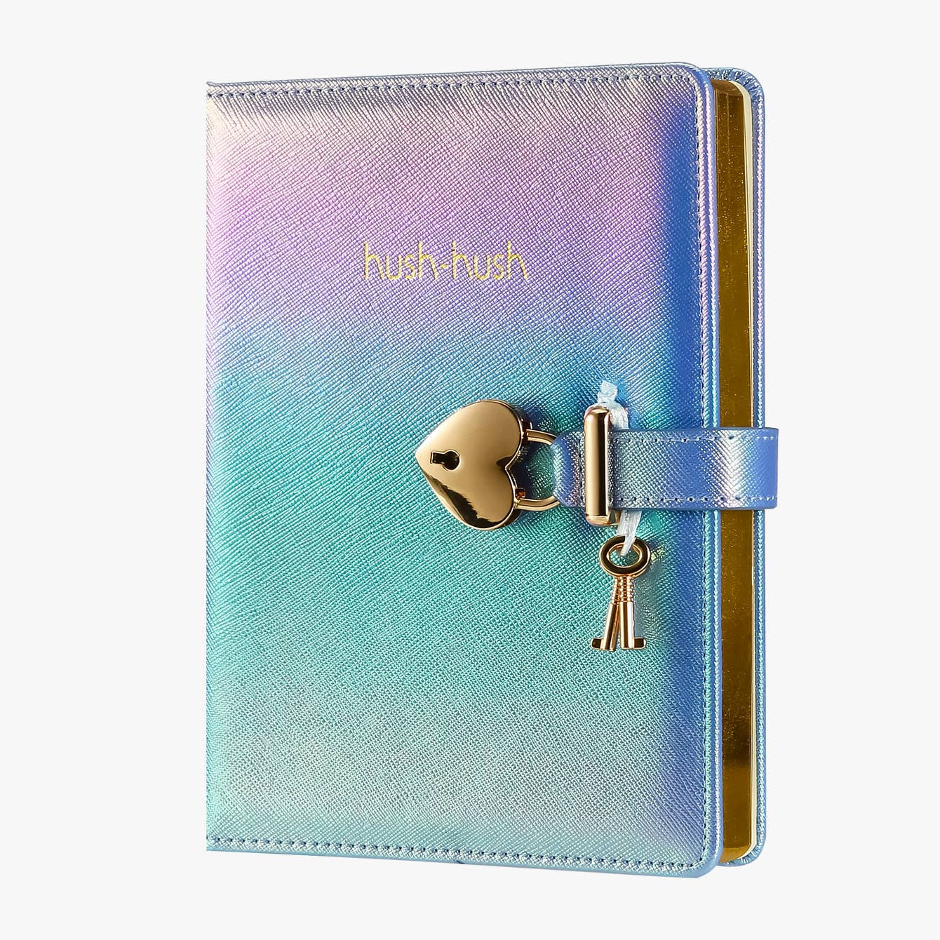 Heart Shaped Lock Journal, Lock Diary for Girls with Key, Vegan Leather Cover, Cute Locking Secret Notebook for Teens, 5.3x7.3",320p Victoria's Journals Secret Diary, College-ruled (Iridescent Blue)