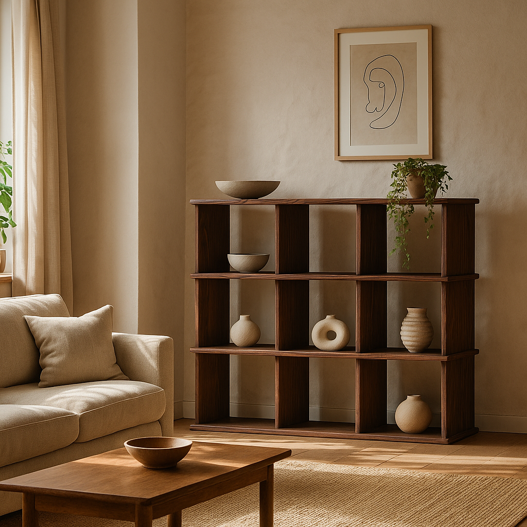 Nine cube bookshelf in walnut