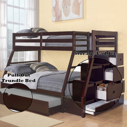 Mojo Twin/Full Bunk Loft Bed W/Trundle & Storage - Expresso