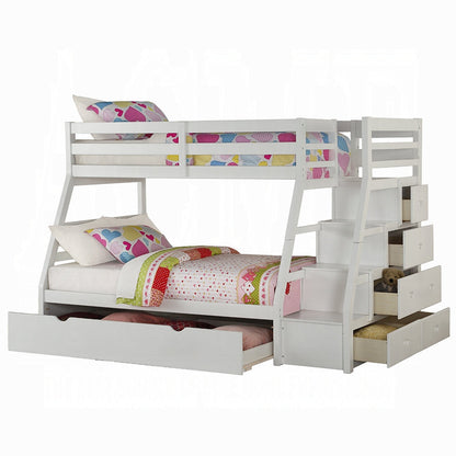 Mojo Twin/Full Bunk Loft Bed W/Trundle & Storage - White
