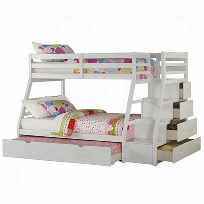 Mojo Twin/Full Bunk Loft Bed W/Trundle & Storage - White