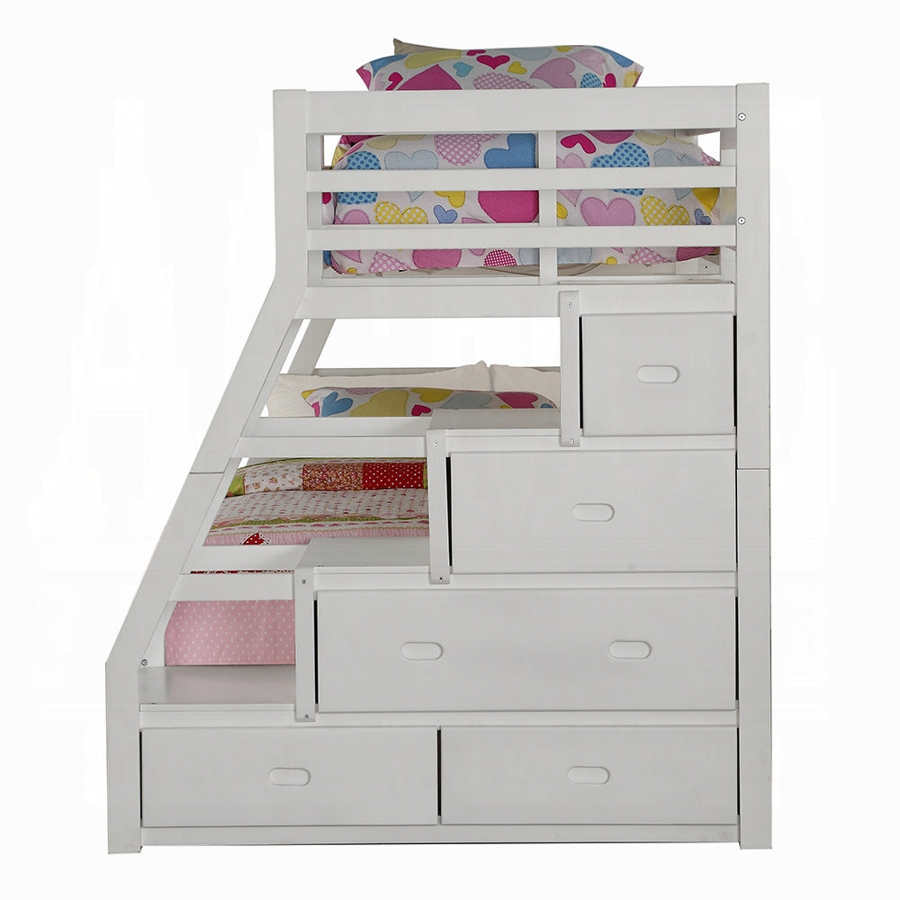 Mojo Twin/Full Bunk Loft Bed W/Trundle & Storage - White