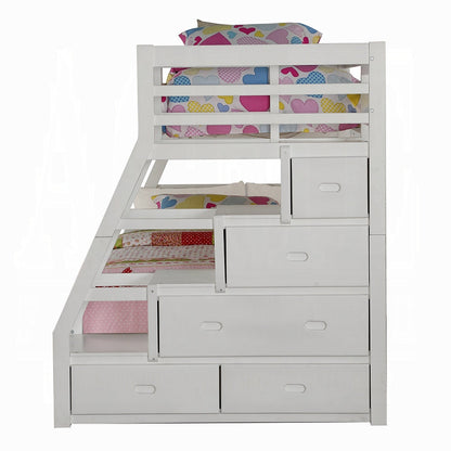 Mojo Twin/Full Bunk Loft Bed W/Trundle & Storage - White