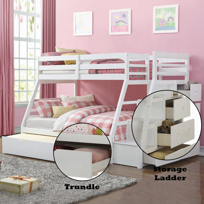 Mojo Twin/Full Bunk Loft Bed W/Trundle & Storage - White