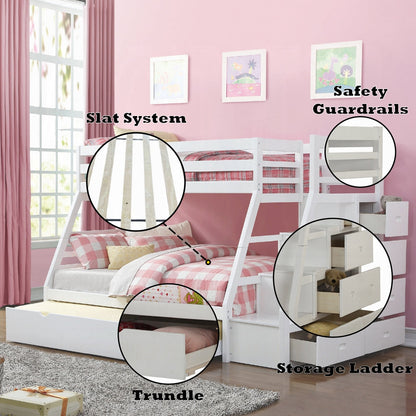 Mojo Twin/Full Bunk Loft Bed W/Trundle & Storage - White