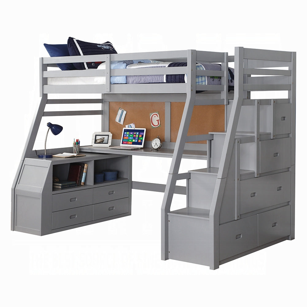 Mojo Twin/Full Bunk Loft Bed W/Workstation & Storage - Grey