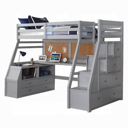 Mojo Twin/Full Bunk Loft Bed W/Workstation & Storage - Grey
