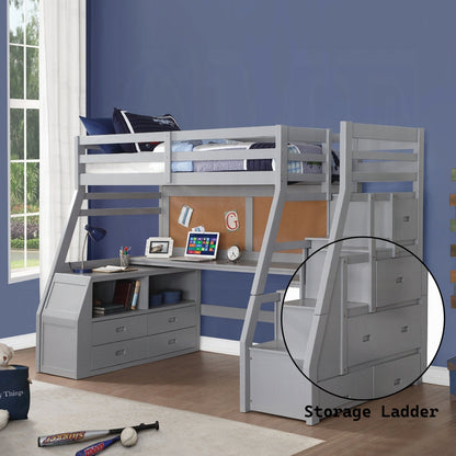 Mojo Twin/Full Bunk Loft Bed W/Workstation & Storage - Grey