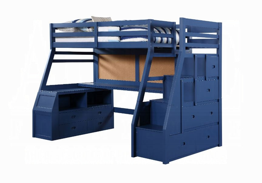 Mojo Twin/Full Bunk Loft Bed W/Workstation & Storage - Navy Blue