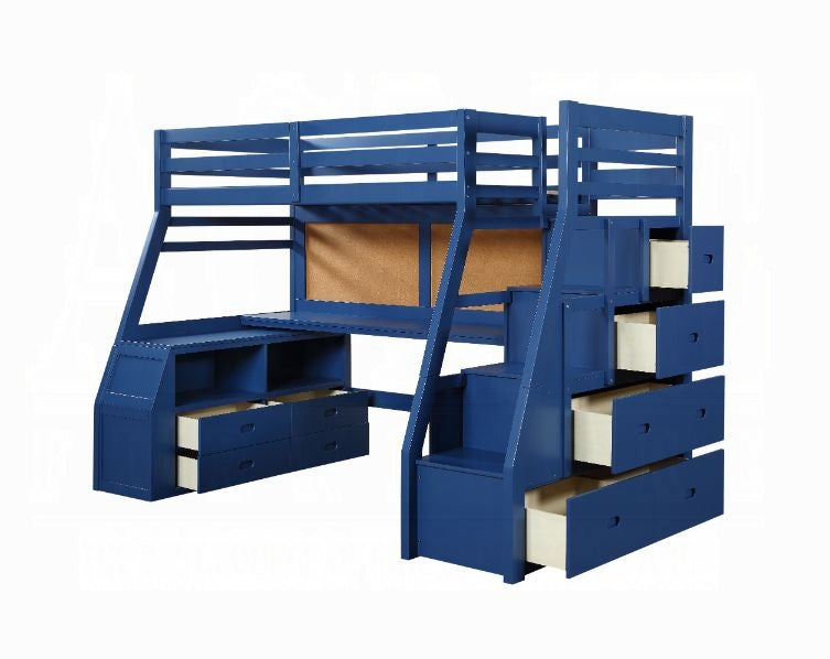 Mojo Twin/Full Bunk Loft Bed W/Workstation & Storage - Navy Blue