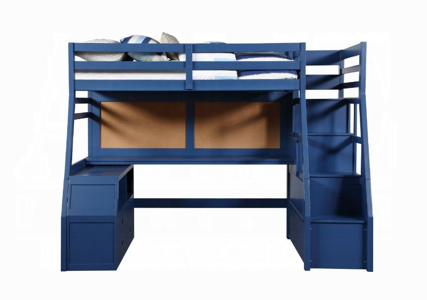 Mojo Twin/Full Bunk Loft Bed W/Workstation & Storage - Navy Blue