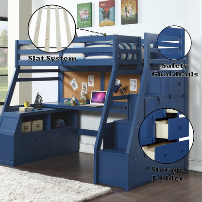 Mojo Twin/Full Bunk Loft Bed W/Workstation & Storage - Navy Blue