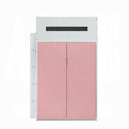 Lilo Twin Bunk/Loft Bed W/Workstation & Wardrobe - White/Pink