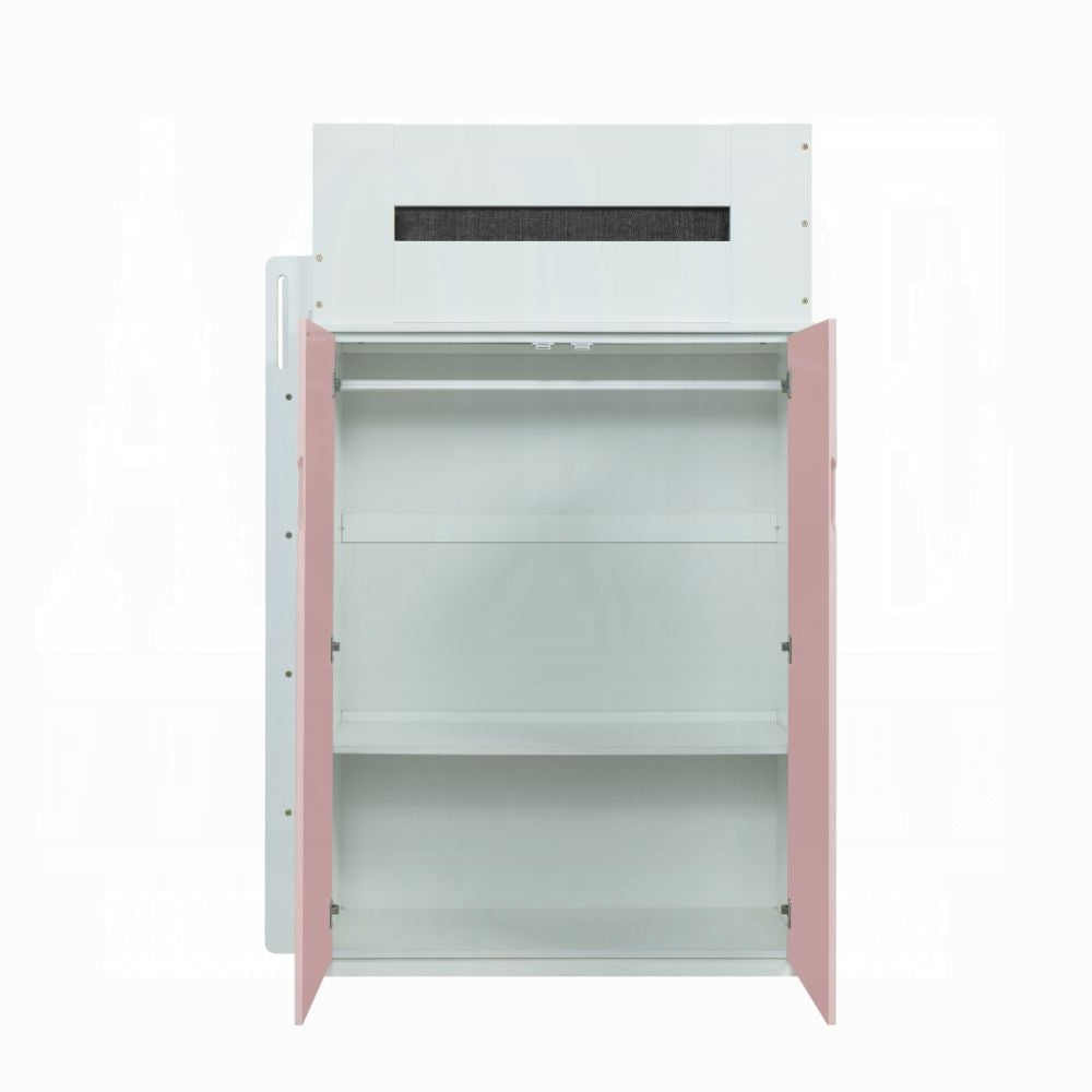 Lilo Twin Bunk/Loft Bed W/Workstation & Wardrobe - White/Pink