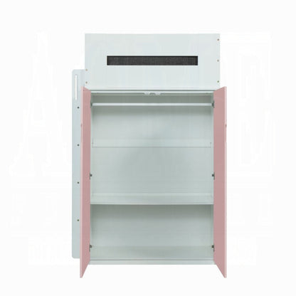 Lilo Twin Bunk/Loft Bed W/Workstation & Wardrobe - White/Pink