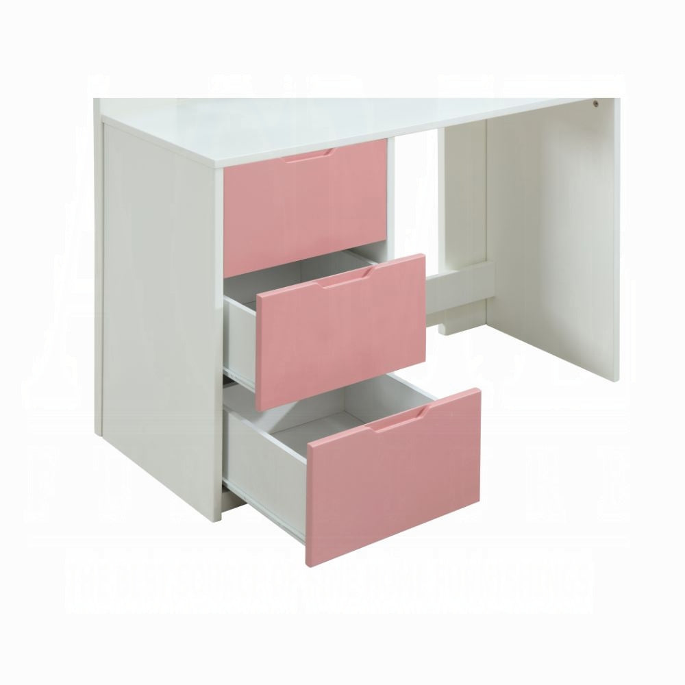 Lilo Twin Bunk/Loft Bed W/Workstation & Wardrobe - White/Pink