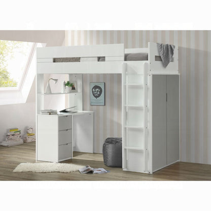 Lilo Twin Bunk/Loft Bed W/Workstation & Wardrobe - White/Grey