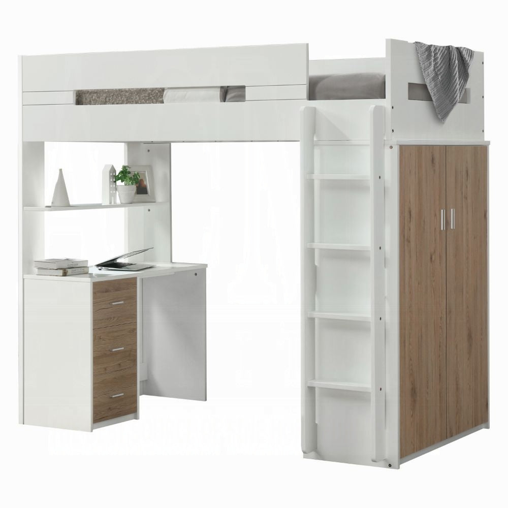 Lilo Twin Bunk/Loft Bed W/Workstation & Wardrobe - White/Oak