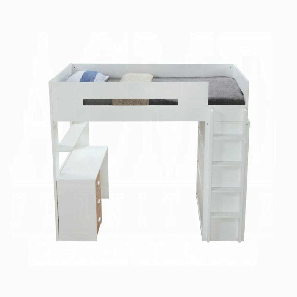 Lilo Twin Bunk/Loft Bed W/Workstation & Wardrobe - White/Oak