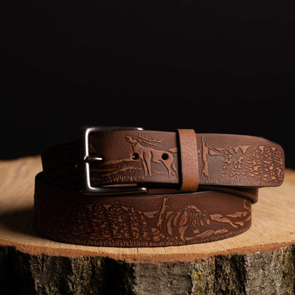 The Wildlife Belt - Cognac Embossed Full Grain Leather Belt Made in Canada