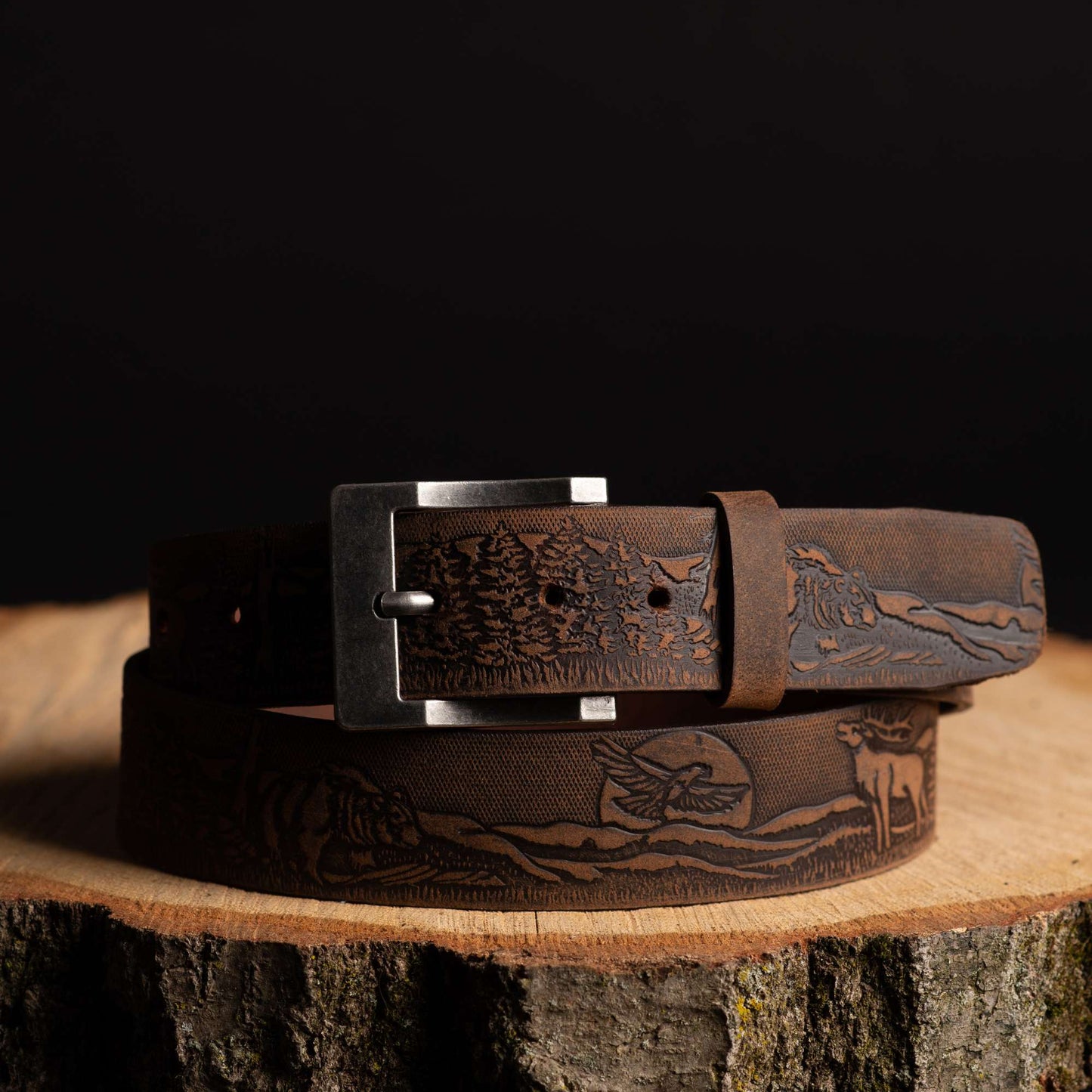 The Wildlife Belt - Cognac Embossed Full Grain Leather Belt Made in Canada