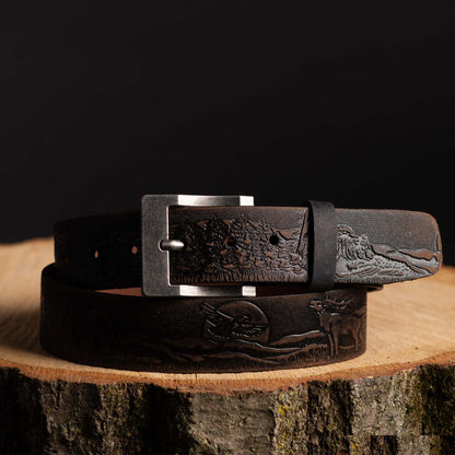 The Wildlife Belt - Natural Tan Embossed Full Grain Leather Belt Made in Canada