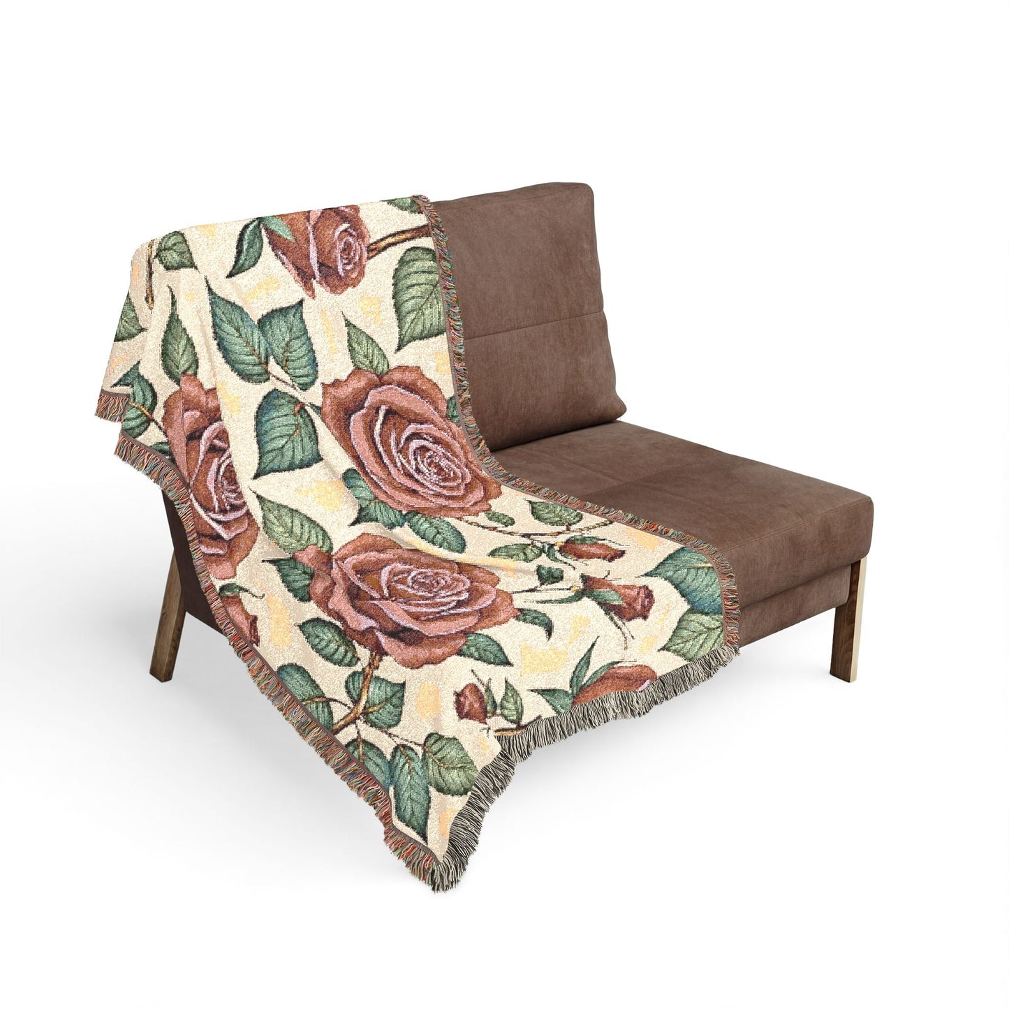 Rose Woven Blanket — Vintage Floral Throw for Sofa & Bed