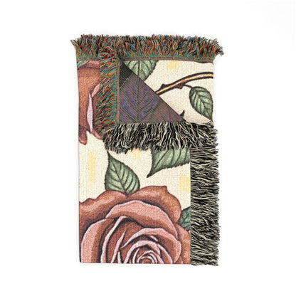 Rose Woven Blanket — Vintage Floral Throw for Sofa & Bed