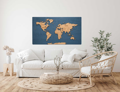 Cork & Wood 3D World Pin Map | 44 x 24 | Labelled