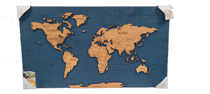 Cork & Wood 3D World Pin Map | 44 x 24 | Labelled