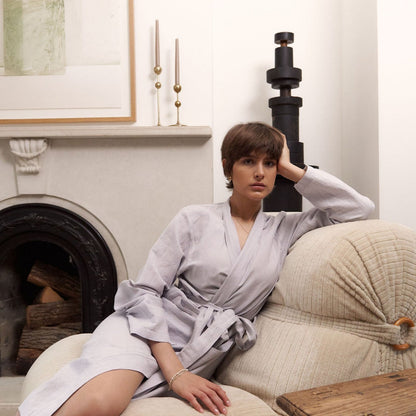 Linen Kimono Robe in Pearl Grey