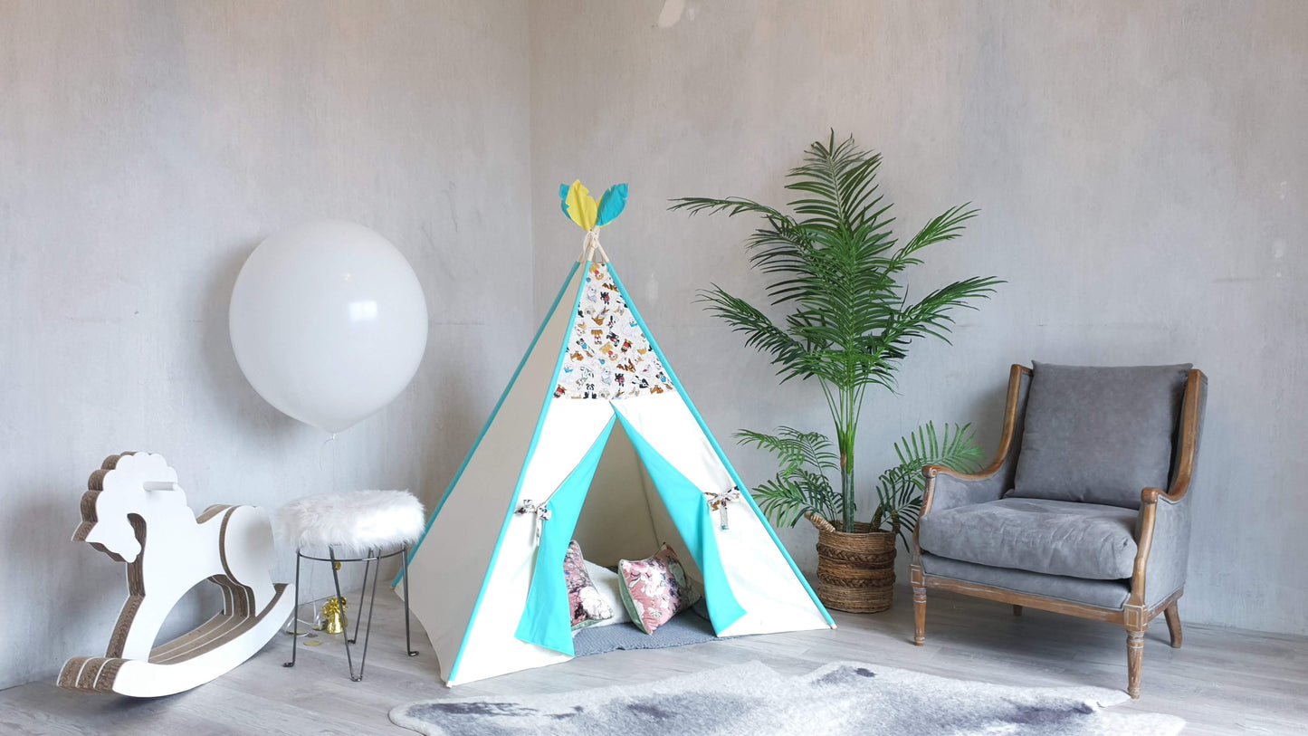 Dog Lovers Turquoise Ivory Teepee