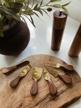 Load image into Gallery viewer, Gold and Walnut Cheese Knifes
