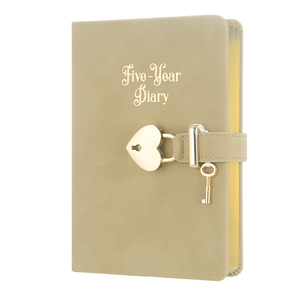 5 Year Diary for Women and Girls: Five-Year Happiness, Memory and Daily Journal with Heart Lock - 4.7x6.5", 394pages (Beige)