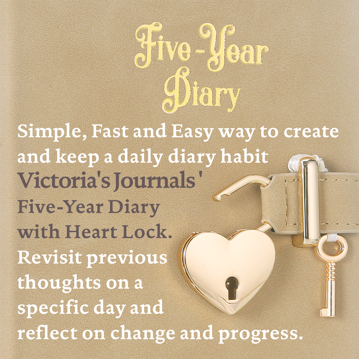 5 Year Diary for Women and Girls: Five-Year Happiness, Memory and Daily Journal with Heart Lock - 4.7x6.5", 394pages (Beige)