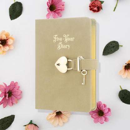 5 Year Diary for Women and Girls: Five-Year Happiness, Memory and Daily Journal with Heart Lock - 4.7x6.5", 394pages (Beige)