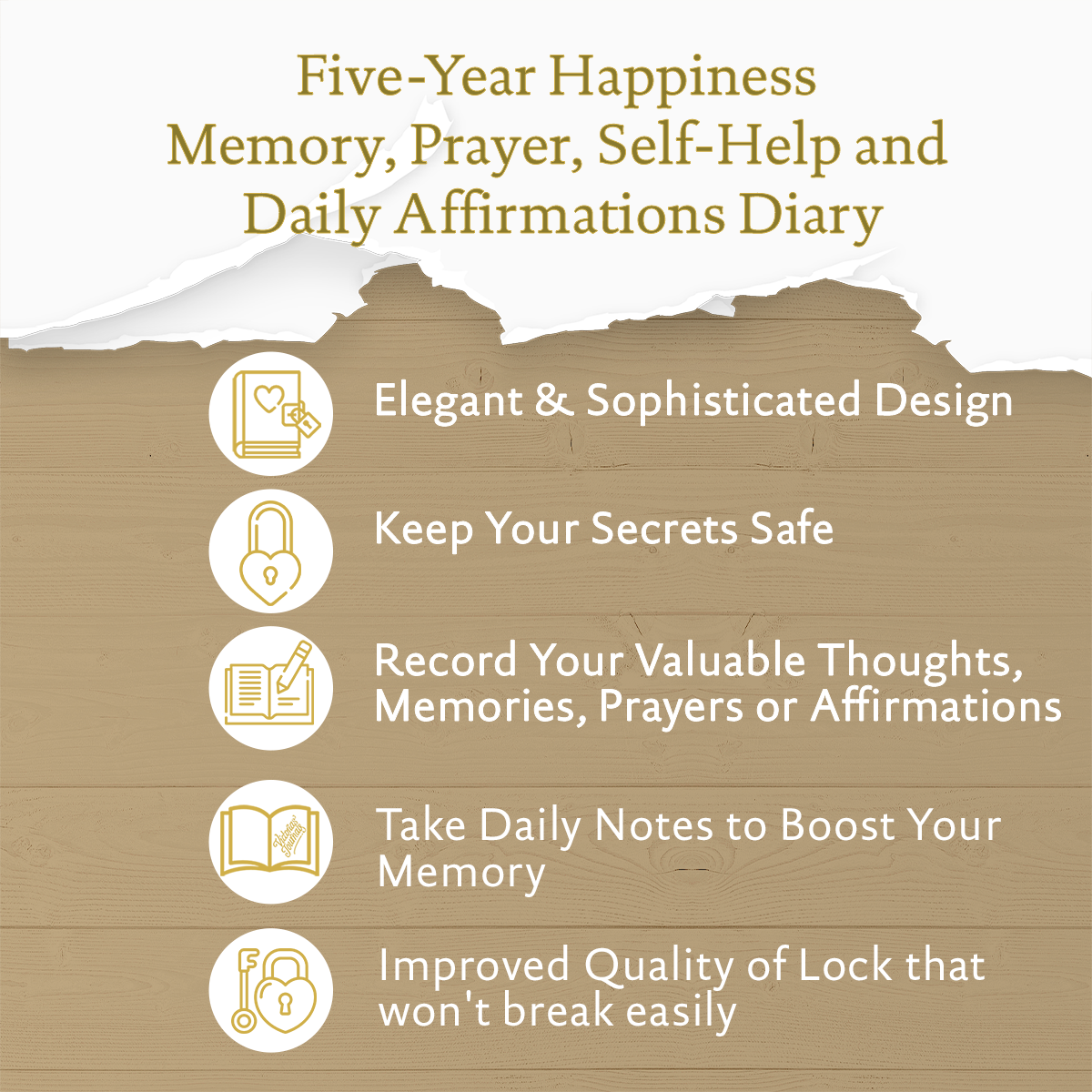 5 Year Diary for Women and Girls: Five-Year Happiness, Memory and Daily Journal with Heart Lock - 4.7x6.5", 394pages (Beige)