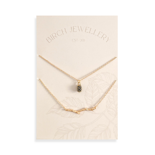 Gold Pine Cone & Branch Necklace Set