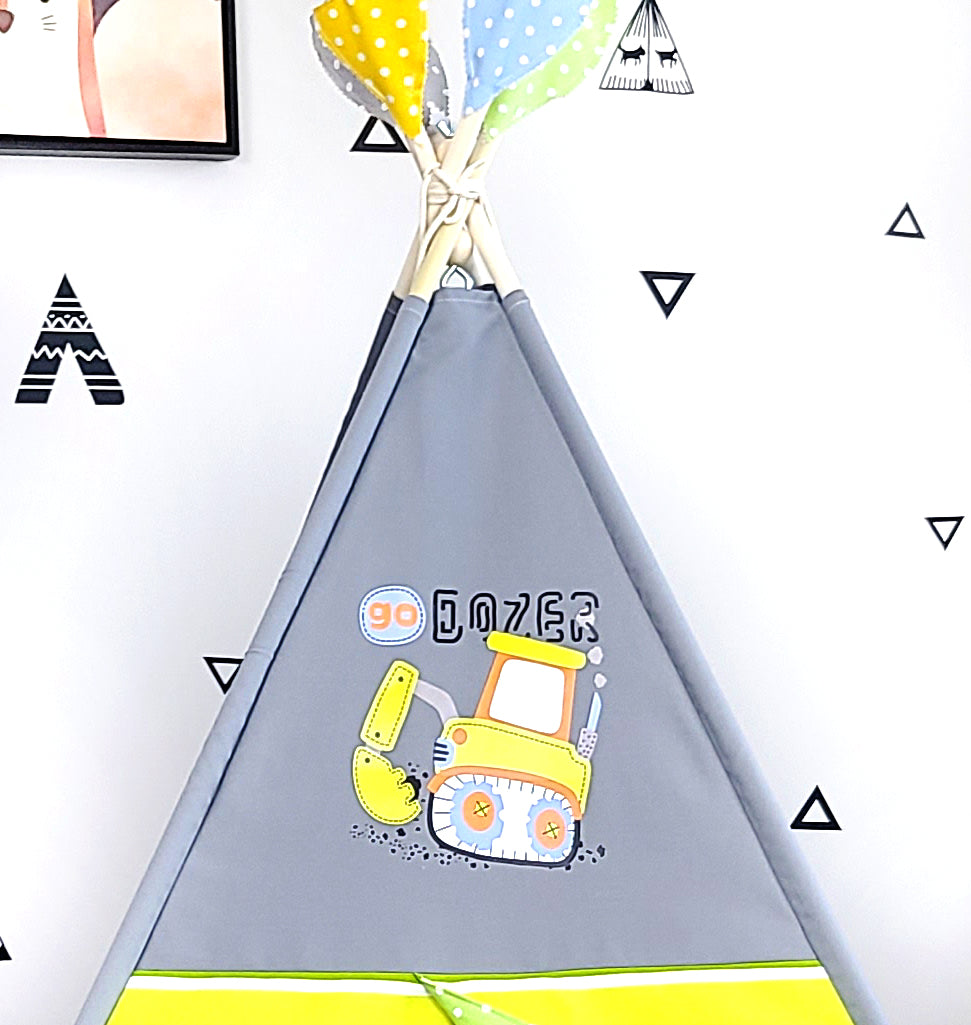 GoDozer Green Yellow White Stripes Grey Play Teepee Tent