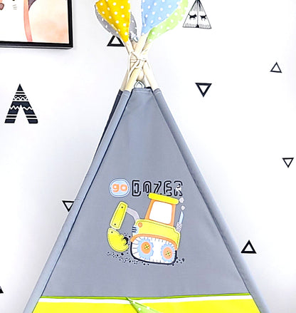GoDozer Green Yellow White Stripes Grey Play Teepee Tent