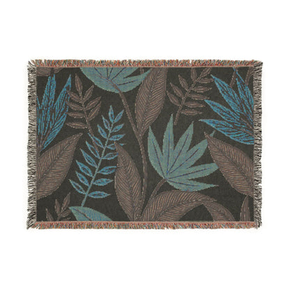Tropical Leaf Woven Blanket — Boho Botanical Throw for Sofa & Bed