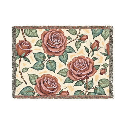 Rose Woven Blanket — Vintage Floral Throw for Sofa & Bed